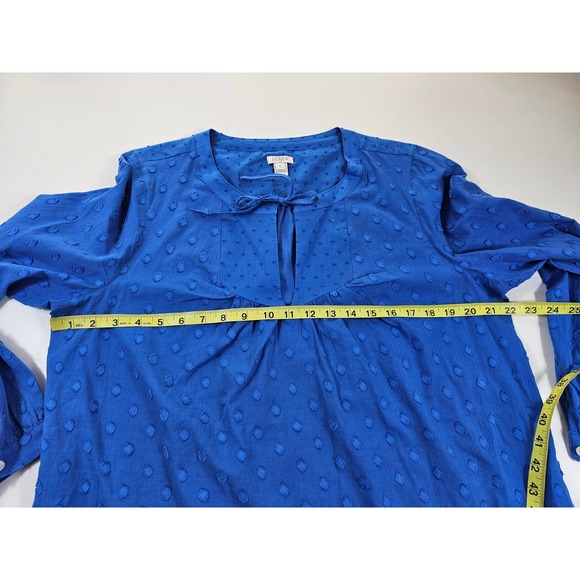 J crew size large women's Textured polka dot 3/4 sleeve blouse blue - Picture 7 of 8